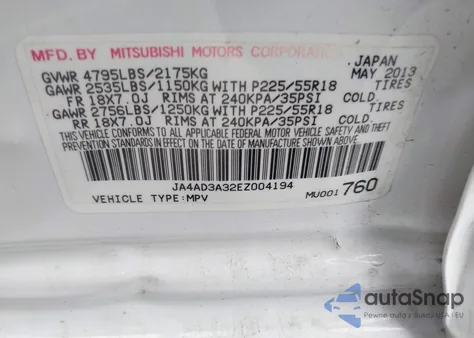 2014 Mitsubishi Outlander Se z USA, uszkodzony, nr VIN JA4AD3A32EZ004194